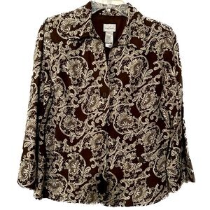 Emma James brown and ivory paisley professional jacket-style top, Size 8